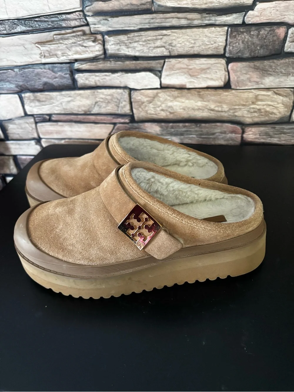 Tory Burch Mellow Shearling Platform Mules